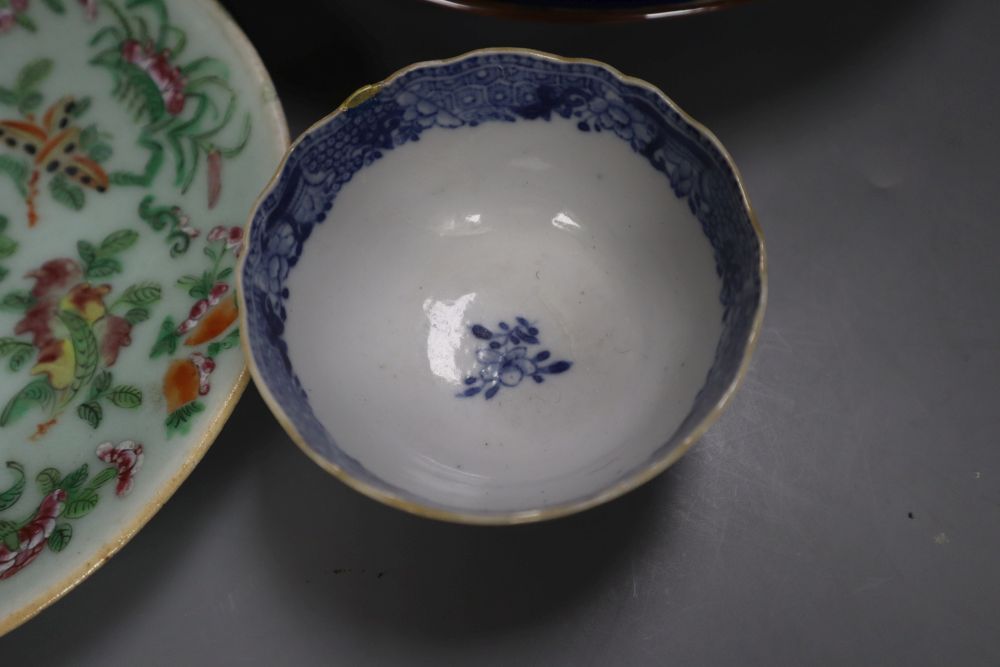 A Chinese famille rose jardiniere wood stand, and various 19th / 20th century Chinese and Japanese porcelain items, tallest 16cm